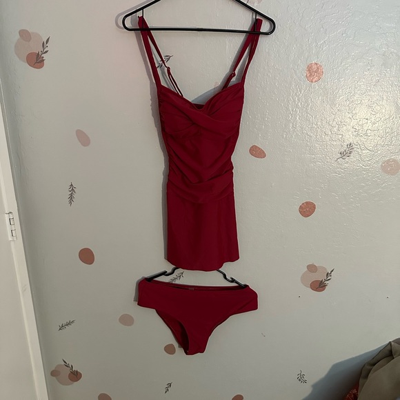 Burgundy Tankini Two-Piece Swimwear Set - Picture 1 of 11